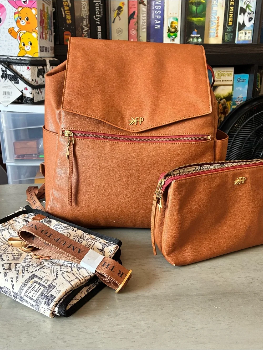 Freshly Picked Tan Leather-Effect Diaper Backpack with Matching Pouch